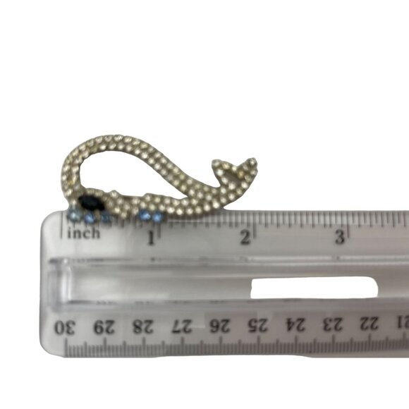 Vintage 2" Whale Brooch Clear Blue Rhinestones - Picture 8 of 8